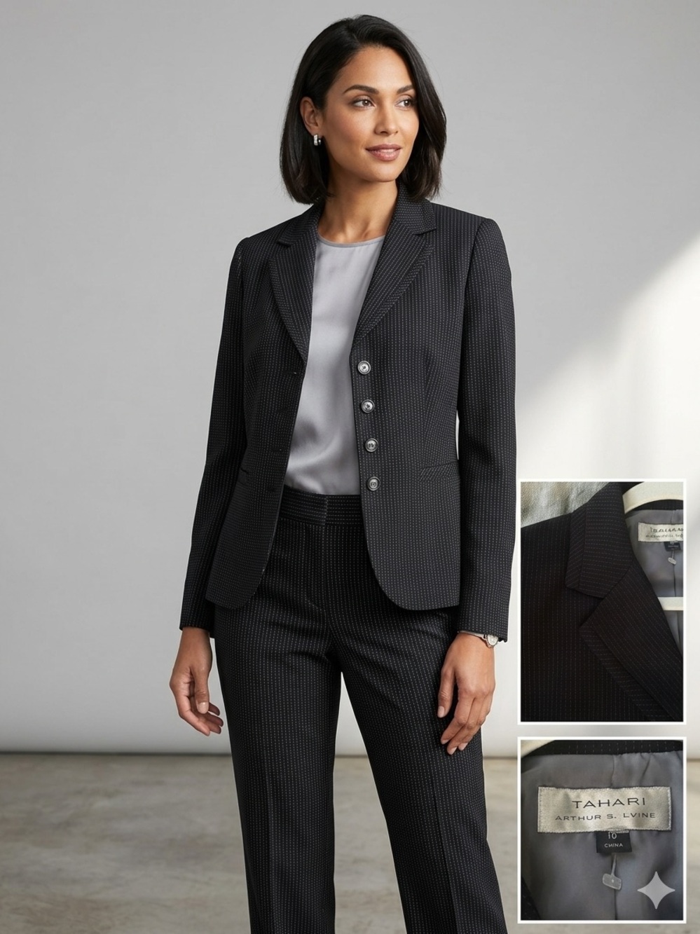 Tahari Black Pinstripe Women's Office Blazer